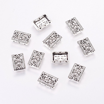 Tibetan Style Multi-Strand Links, Lead Free and Cadmium Free, Rectangle, Antique Silver, about 17mm long, 12mm wide, 3mm thick, hole: 1.5mm
