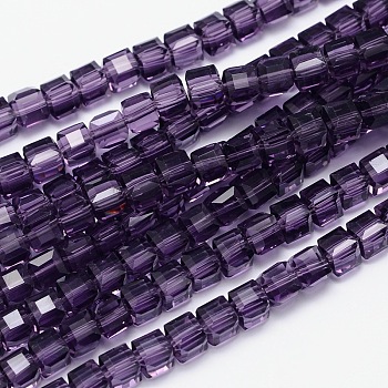 Faceted Cube Transparent Glass Beads Strands, Indigo, 5.5x5.5x5.5mm, Hole: 1mm, about 94pcs/strand, 20.4 inch