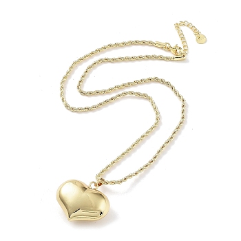 Rack Plating Brass Puffed Heart Pendant Necklaces for Women, Lead Free & Cadmium Free, Real 18K Gold Plated, 17.72 inch(45cm)