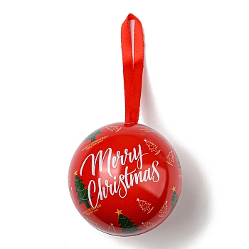 Tinplate Round Ball Candy Storage Favor Boxes, Christmas Metal Hanging Ball Gift Case, Christmas Tree, 16x6.8cm