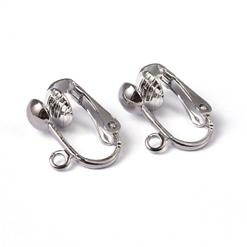 Iron Clip-on Earring Findings for Non-Pierced Ears, Platinum Color, Nickel Free, about 13.5mm wide, 15.5mm long, 7mm thick, Hole: about 2mm