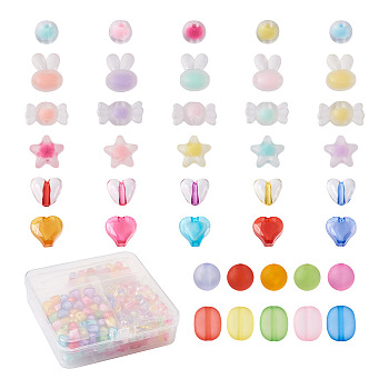 400Pcs 8 Style Acrylic Beads, Rabbit & Round & Candy & Star & Oval & Heart, Mixed Color, 50pcs/style