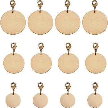 SUPERFINDINGS 12Pcs 3 Style Brass Pendants, Stamping Blank Tag, with Lobster Claw Clasps, Flat Round, Antique Bronze, 4pcs/style