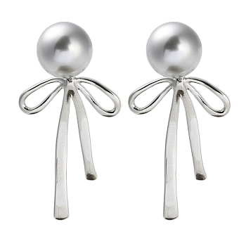 Bowknot Brass Stud Earrings, with 999 Sterling Sliver Pins, Platinum, 41.5x18.5mm