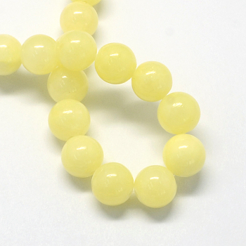 Natural Dyed Yellow Jade Gemstone Bead Strands, Round, Champagne Yellow, 8mm, Hole: 1mm, about 50pcs/strand, 15.7 inch