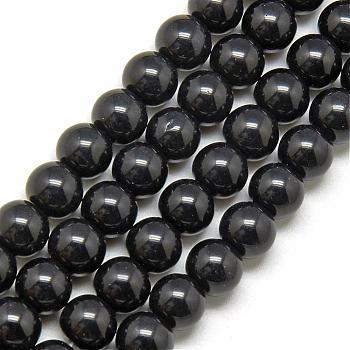 Glass Beads Strands, Imitation Jade Beads, Round, Black, 6mm, Hole: 1mm, about 50pcs/strand, 13 inch
