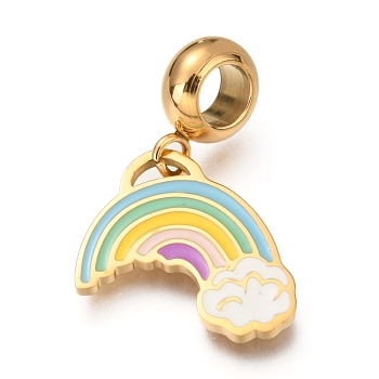 Ion Plating(IP) 304 Stainless Steel European Dangle Charms, Large Hole Pendants, with Enamel, Rainbow, Colorful, Golden, 26mm, Hole: 4mm, Pendant: 15x15.5x1mm