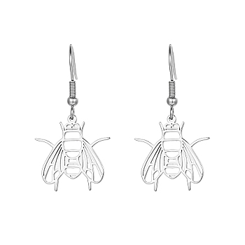 304 Stainless Steel Dangle Earrings, Hollow Insect, Stainless Steel Color, No Size