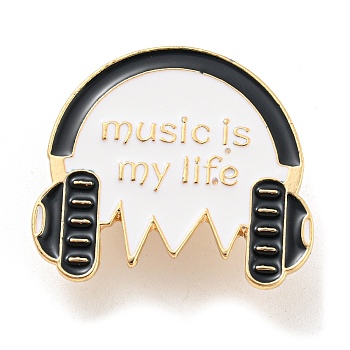 Music Theme Enamel Pins, Light Gold Alloy Badge for Women, Headphone, 25x28x1.5mm