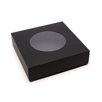 BENECREAT 20Pcs Kraft Paper Box with Clear Round Window, Gift Box, Square, Black, 15x15x4cm