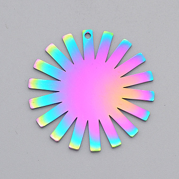 Ion Plating(IP) 201 Stainless Steel Pendants, Laser Cut, Flat Round, Rainbow Color, 33x33x1mm, Hole: 1.6mm
