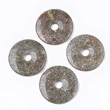 Natural  Unakite Pendants, Donut/Pi Disc, Donut Width: 20mm, 50x6.5mm, Hole: 10mm