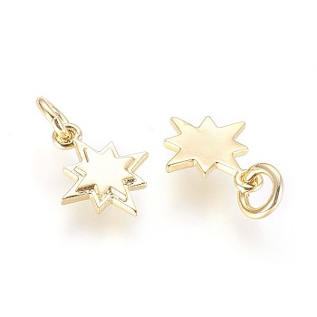 Brass Charms, with Jump Ring, Star, Golden, 11x10x1.5mm, Hole: 3mm