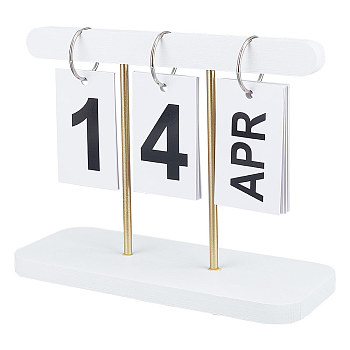 Wood Flip Perpetual Desk Calendar, with Iron Ring, School Office Supplies, Small Desk Decoration, White, 210x80x150mm