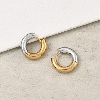 201 Stainless Steel Two Tone Hoop Earrings, with 304 Stainless Steel Pins, Real 18K Gold Plated, 20x4mm