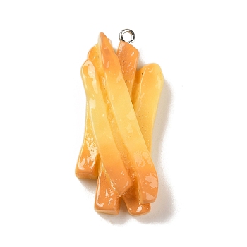 Imitaiton Food Resin Pendants, with Platinum Plated Iron Loops, French Fries, 42.5x17x12mm, Hole: 2mm
