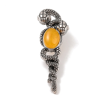 Natural Topaz Jade Pendants, with Alloy  Findings, Antique Silver, 61.5x20x8mm, Hole: 9.5x7mm