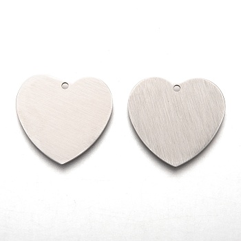 304 Stainless Steel Pendants, Stamping Blank Tag, Laser Cut, Double Side Drawbench Effect, Heart, Stainless Steel Color, 23.5x25x1mm, Hole: 1.6mm