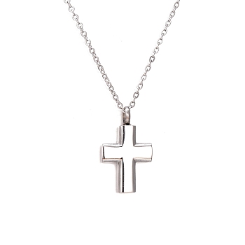 Non-Tarnish Stainless Steel Pendant Necklaces, Urn Ashes Necklaces, Cross, Stainless Steel Color, 19.69 inch(50cm)