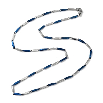 201 Stainless Steel Bar Link Chain Necklaces for Men Women, Blue & Stainless Steel Color, 19.65~19.92 inch(49.9~50.6cm)