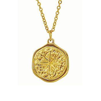 Star Stainless Steel Pendant Necklace with Cable Chains, Real 18K Gold Plated, 17.72 inch(45cm)