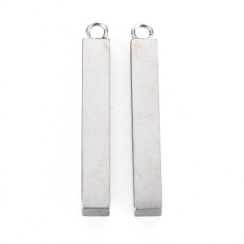304 Stainless Steel Pendants, Rectangle, Stainless Steel Color, 35x5x5mm, Hole: 2mm