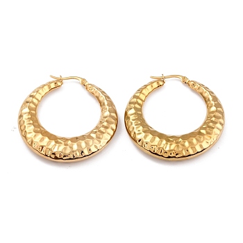 Ion Plating(IP) 304 Stainless Steel Hoop Earrings, Hypoallergenic Earrings, Textured, Double Horn/Crescent Moon, Real 24K Gold Plated, 43x7mm, Pin: 1mm