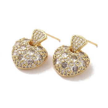 Brass Micro Pave Cubic Zirconia Earrings for Women, Real 18K Gold Plated, 19.5x16mm