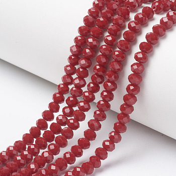 Opaque Solid Color Glass Beads Strands, Faceted, Rondelle, FireBrick, 3.5x3mm, Hole: 0.4mm, about 138pcs/strand, 15.7 inch(40cm)