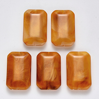 Imitation Gemstone Acrylic Beads, with Glitter Powder, Faceted, Rectangle, Sandy Brown, 39.5x24.5x9mm, Hole: 2mm
