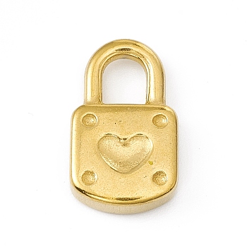 304 Stainless Steel Pendants, Padlock with Heart, Golden, 18x10.5x3.5mm, Hole: 5x4mm