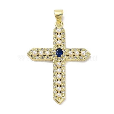 Real 18K Gold Plated Dark Blue Cross Brass+Cubic Zirconia Pendants