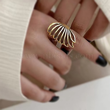 女性用のミニマリストの中空フェザー真鍮指輪(UI5232-1)-4