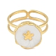 Ion Plating(IP) 304 Stainless Steel Enamel Flat Round with Flower Cuff Finger Rings(RJEW-L107-067G-01)-2