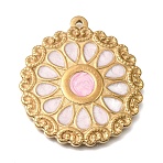 304 Stainless Steel Enamel Pendants, Flower Charms, Golden, Pink, 42x38x3.5mm, Hole: 2mm(STAS-E520-02A-G)