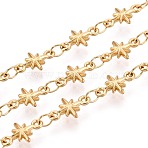 5M 304 Stainless Steel Star Link Chains, Soldered, with Spool, Ion Plating(IP), Real 18K Gold Plated, 9.5x6x2mm(CHS-T071-43G)