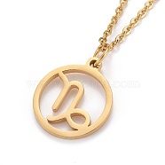 304 Stainless Steel Pendant Necklaces, with Lobster Claw Clasps, Constellation/Zodiac Sign, Golden, Capricorn, 19.56 inch(49.7cm)(NJEW-Z004-01G)