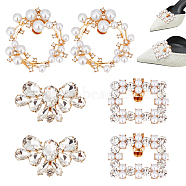 Elite 6Pcs 3 Style Plastic Imitation Pearl Shoe Decoration, Detachable Shoe Buckle Clips, with Alloy Findings and Crystal Rhinestone, Wreath & Rectangle & Flower, Golden, 36.5~56x40~59.5x12~15mm, 2pcs/style(AJEW-PH0004-51)