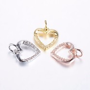 Long-Lasting Plated Brass Micro Pave Cubic Zirconia Charms, Hollow Heart, Mixed Color, 11.5x11x2mm, Hole: 3mm(ZIRC-F069-39)