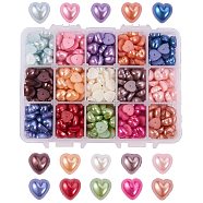 Acrylic Pearl Cabochons, Dyed, Heart, Mixed Color, 9~9.5x9~9.5x5mm, about 35pcs/color, 525pcs/box, packaging box: 14x10.8x3cm(MACR-PH0001-05)