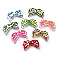 Transparent UV Plating Acrylic Beads, with Enamel, Iridescent, Wing, Mixed Color, 19x35x7mm, Hole: 2.5mm(OACR-H022-04)