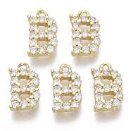 Brass Micro Pave Cubic Zirconia Charms, Nickel Free, Letter, Clear, Real 18K Gold Plated, Letter.B, 12.5x7.5x2.5mm, Hole: 1.2mm(KK-T060-05-B-G-NF)