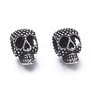 Halloween 304 Stainless Steel European Beads, Large Hole Beads, Skull Head, Antique Silver, 16x10x11mm, Hole: 6mm(STAS-F243-44AS)