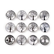 Brass Jewelry Snap Buttons, with Glass Cabochons, Flat Round, Tree of Life Pattern, 18.5x9.5mm, Knob: 6mm(BUTT-WH0028-01N)
