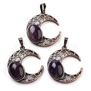 Natural Amethyst Pendants, with Red Copper Plated Brass Findings, Moon, 34x30x9~9.5mm, Hole: 5x8mm(G-L602-01R-22)