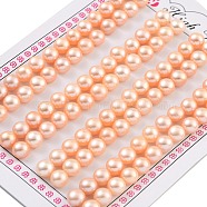 Grade 6A Natural Cultured Freshwater Pearl Beads, Half Drilled, Half Round Beads, Pink, 6~6.5x4mm, Hole: 1mm(PEAR-N018-6A-6065B)