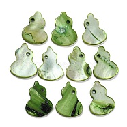 Dyed Natural Freshwater Shell Pendants, Gourd Charms, Yellow Green, 20.5~21x15~16x2~3mm, Hole: 1.5mm(BSHE-G034-11F)