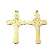304 Stainless Steel Pendants, Cross Charms, Religion, Real 14K Gold Plated, 38x21.5x2mm, Hole: 2mm(STAS-L022-037G)