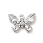 Alloy Cubic Zirconia Pendants, Butterfly Charm, Platinum, 14x20x4mm, Hole: 1.5mm(ALRI-K050-02P)