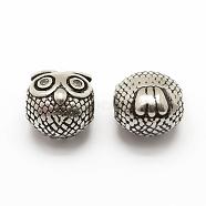 Brass  Micro Pave Grade AAA Cubic Zirconia Beads, Cadmium Free & Nickel Free & Lead Free, Owl, Clear, Thailand Sterling Silver Plated, 9x9x8mm, Hole: 2mm(ZIRC-G100-60AS-NR)